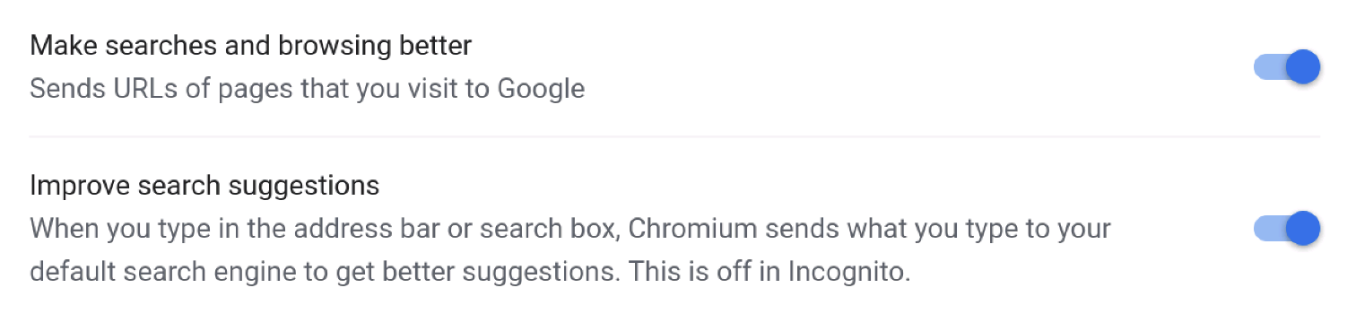 Chrome setting: Make searches and browsing better